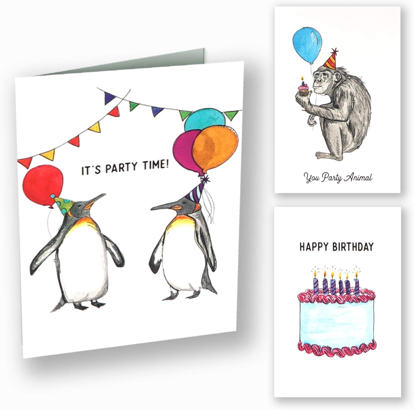 Assorted Animal Happy Birthday Cards: 36 Pack - 4 x 6 Blank Inside Bulk Box Set with Envelopes - Watercolor Adult Kids Bday Greeting Card for Every & All Occasion: Boxed Assortment of Cute White Notes