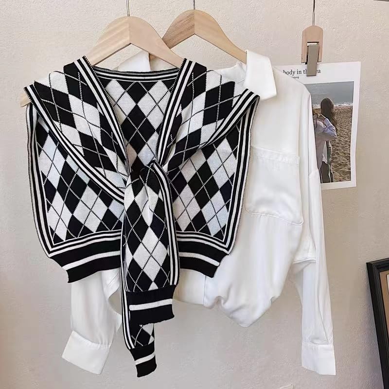 Image of WaJuemy Sweater Shawl Wraps for Women Sweater Knitted Knotted Shawls Travel Casual Scarf Cape Shoulder Tops Fashion Wrap