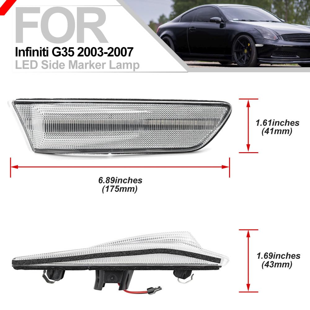 Aexploer Turn Signal Side Marker Lights LED Compatible With G35 2D Coupe 2003-2007 / For Skyline V35 Coupe 2002-2007,Front Fender Bumper Side Markers - View #5