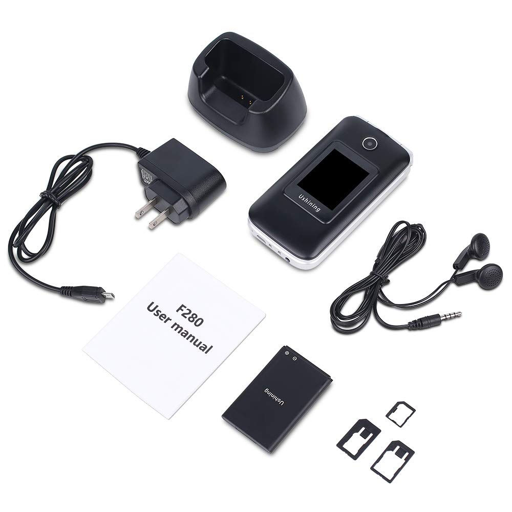 Cellulare per Anziani con Tasti Grandi, Ukuu 3G Telefono per Anziani 2,8" + 1,77" Schermo Dual SIM Cellulare Anziani a Conchiglia Volume Alto,Facile da usare con Base di Ricarica - Nero