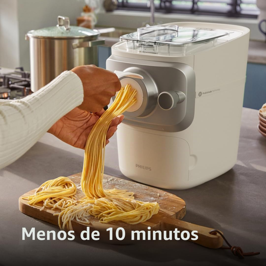 Philips 7000 Series Pasta Maker, ProExtrude Technology 150W, 8 discos, hasta 8 porciones, aplicación NutriU, blanco, (HR2660/03)