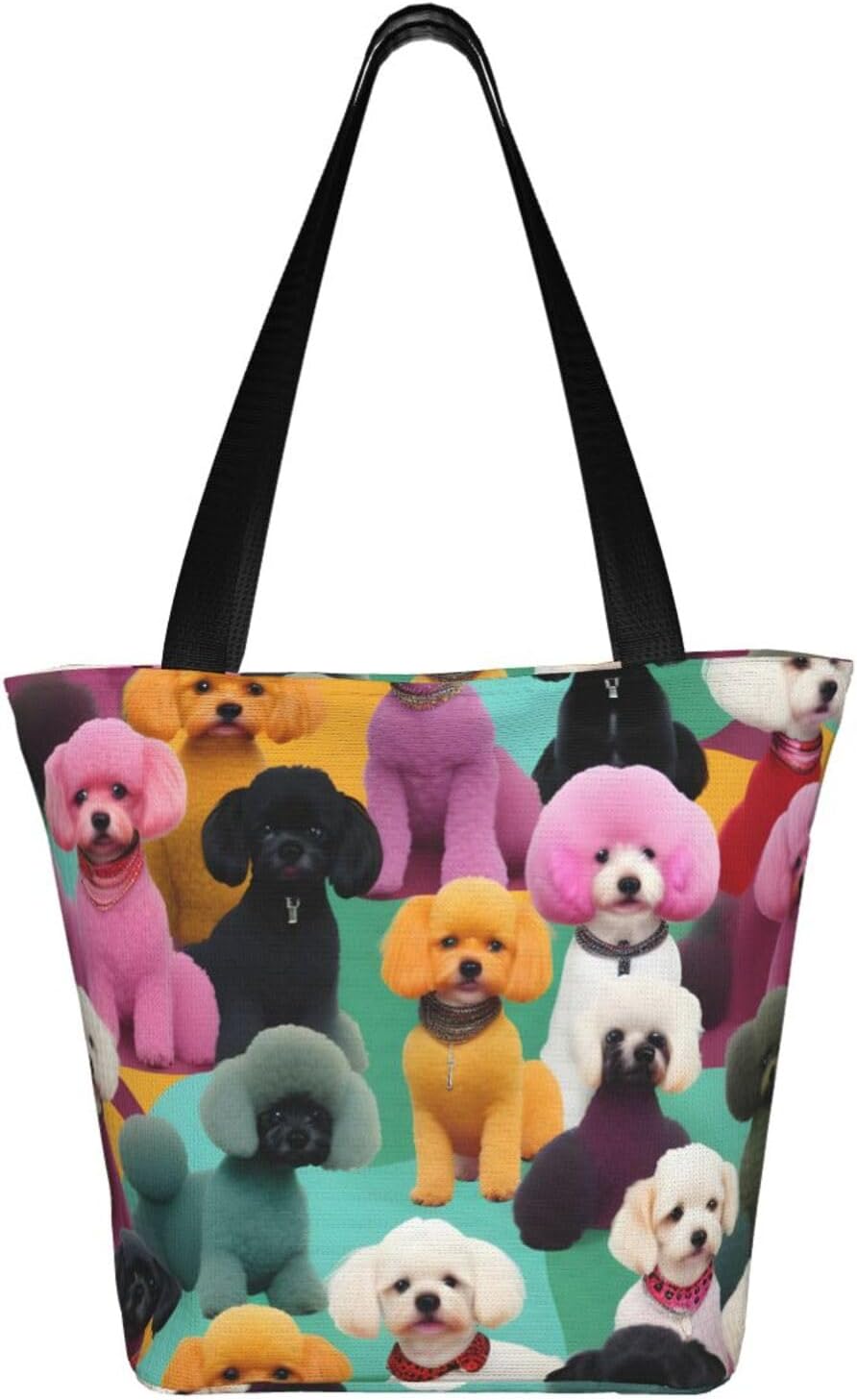 Poodles Dogs Print Comfortable Summer Shoulder Bag Canvas Tote Travel Beach Hiking Shopping Weekend