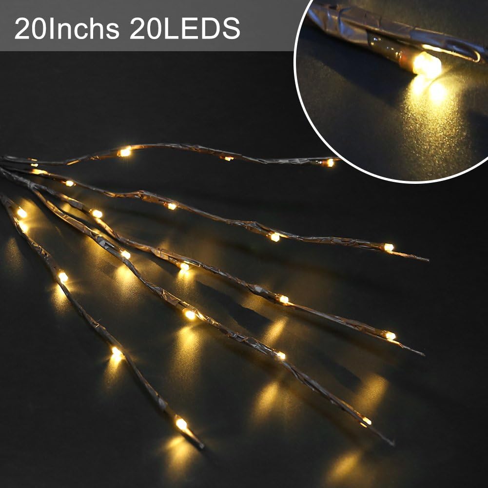 Accmor 4 Pack Led Lighted Twig Branches, Battery Powered 20 Inches 20 LED Lights Branch Lights for Christmas Home Decoration