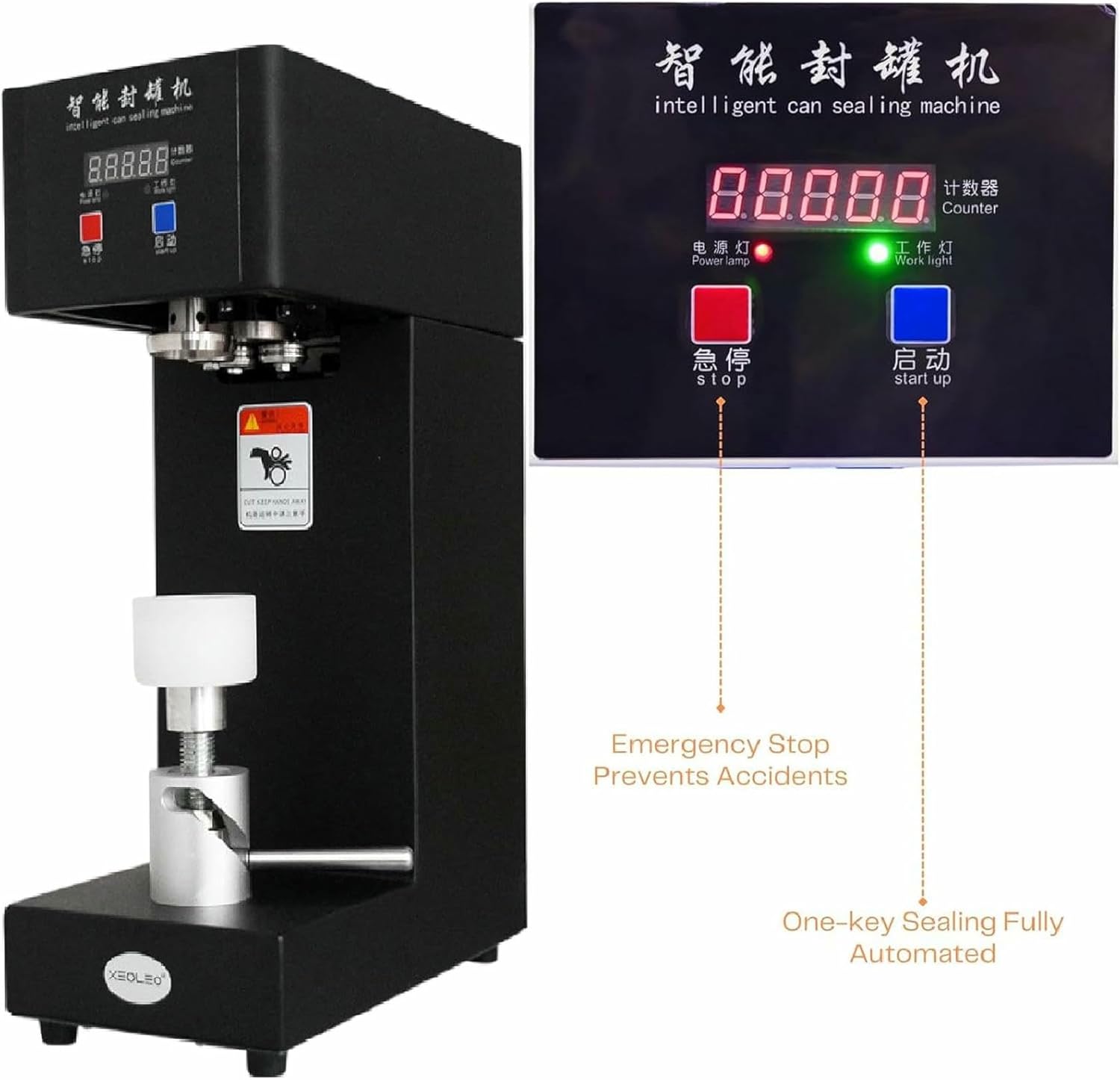 Sealant Bubble Tea Cans with Smart Counter, Smart Sealant for Soda Cans, Beers, 55 Mm/2.2 Inches in Diameter, Black, 110 V-1PC