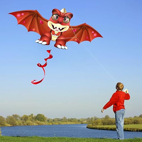Miniatura 5 de HENGDA KITE - Cometa clásica de dragón estereoscópica mejorada para niños y adultos, fácil de volar para principiantes, Pascua, 55 x 62 pulgadas,