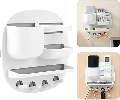 Miniatura 6 de HERCHR Organizador de accesorios de estante de montaje en pared, organizador de almacenamiento autoadhesivo para auriculares, teléfono celular junto
