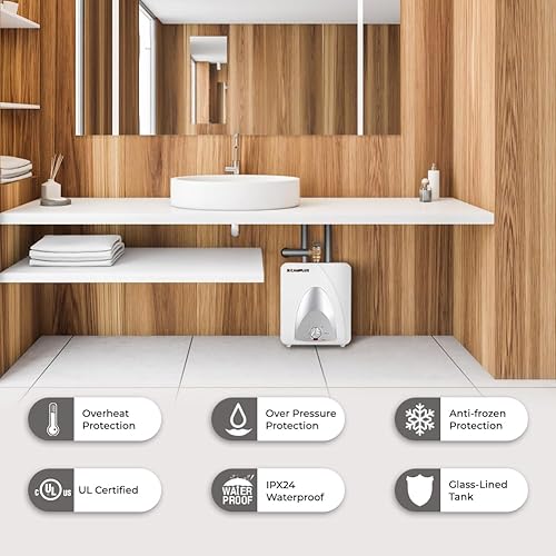 Miniatura 3 de CAMPLUX Calentador Eléctrico de Agua Caliente de 6 Galones, 120-Volt con Cable 1440W Calentador de Agua Eléctrico de Mini-Tanque para Punto de Uso,