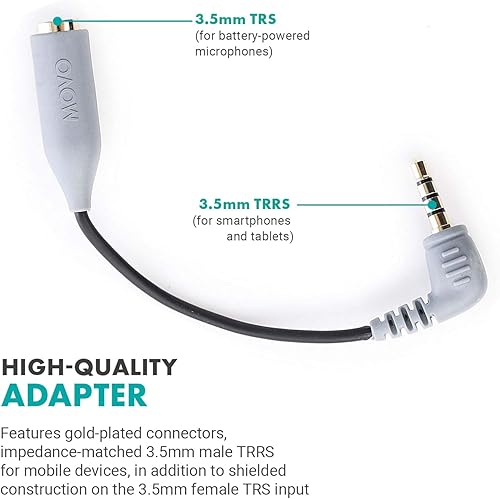 Miniatura 6 de Movo MC3 Adaptador TRS a TRRS de 0.138 in - Adaptador de micrófono para teléfonos inteligentes y tabletas iPhone y Android