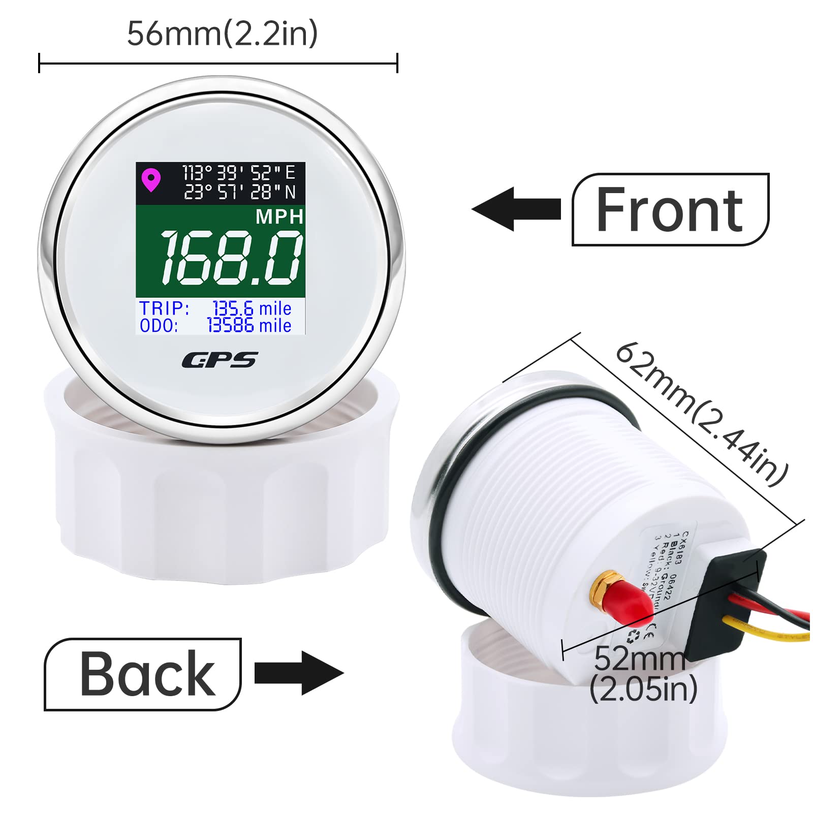 Tachimetro GPS da 52 mm, contachilometri digitale, impermeabile, MPH Km/h, nodo regolabile, per auto, barca, moto, camion