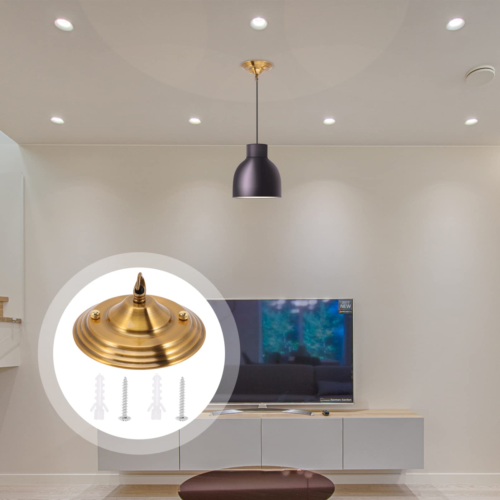 Baldachin für Kronleuchter mit Haken, Eisen, 90mm, Gold