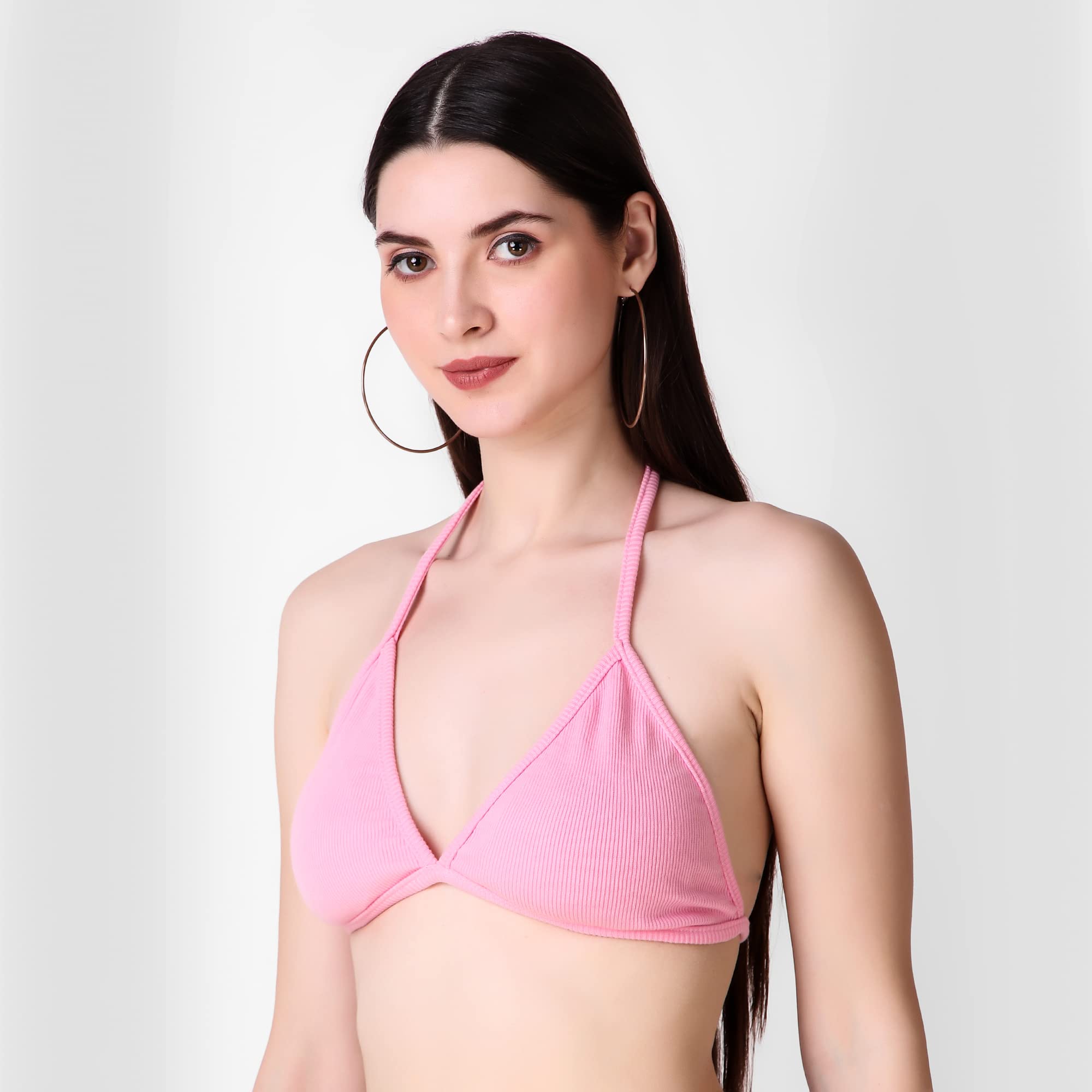 Istyle Can Backless Sleeveless Solid Beachwear Back Tie Up Women Trendy Top Rib Knit/Ribbed Women's Crop Cami Tank Bikini Top for Women | Beach Top (Free Size, Soft Pink) - Image 5 thumbnail