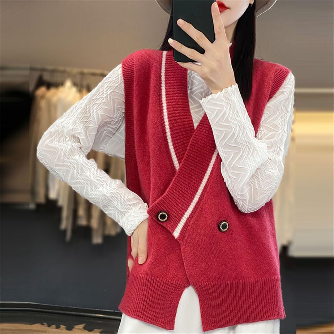 Alloaone Gilet en Cachemire Tricoté sans Manches À Col en V pour Femme