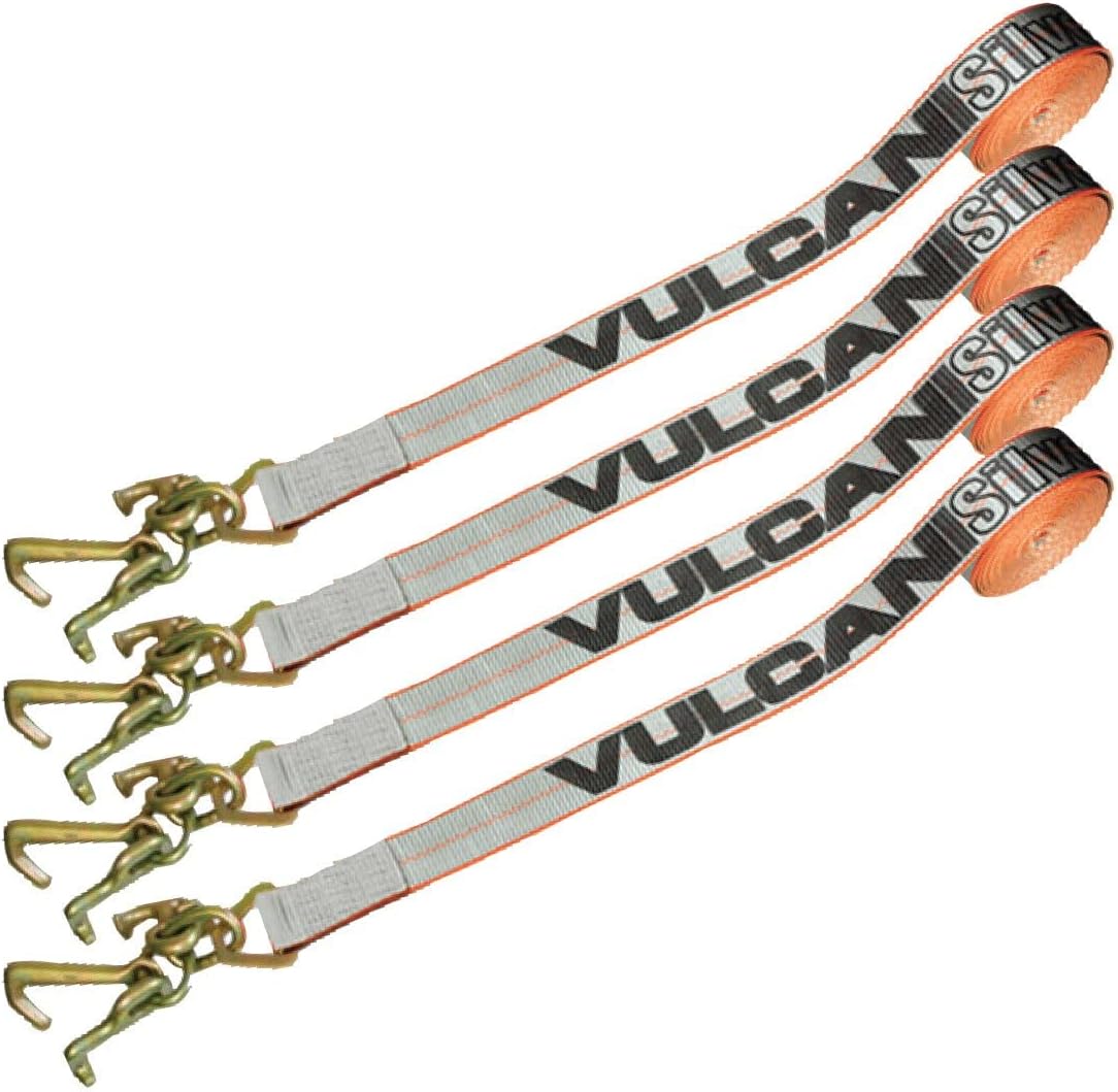VULCAN Car Tie Down Strap Only - RTJ Hooks - 96 Inch - 4 Pack - Silver Series - 3,300 Pound Safe Working Load