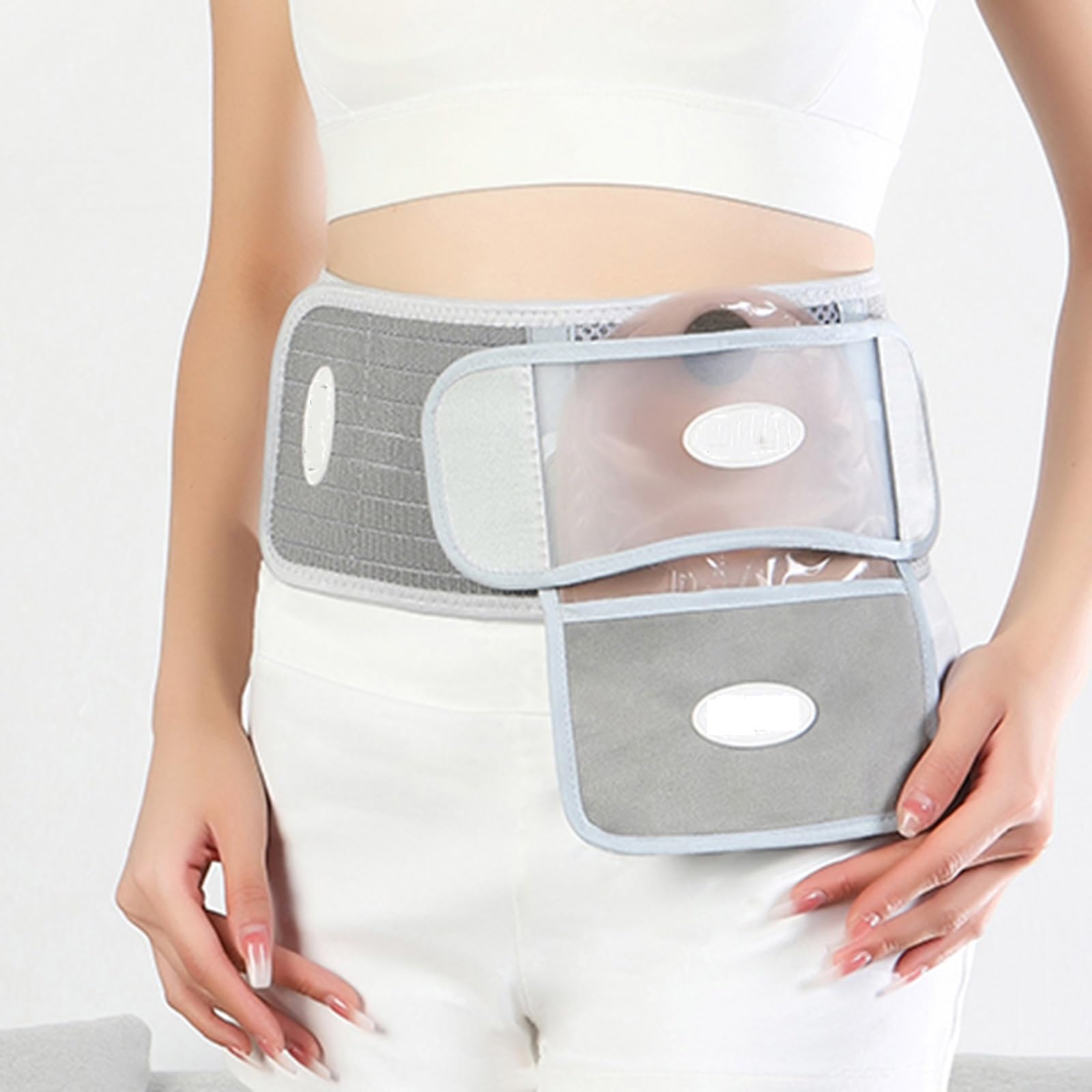 Fascia Addominale Post Operatoria, Cintura Stoma, con Tasca Esterna Rimovibile e Rivestimento Protettivo, Lunghezza Regolabile, per la Cura di Colostomie e Ileostomie(M)