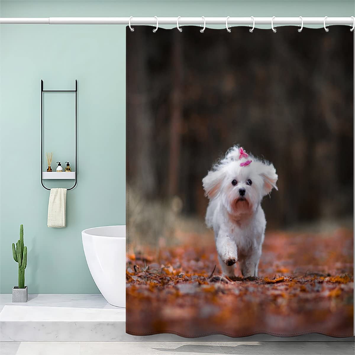 AOLIGL Shower Curtain 180 x 180cm Waterproof Shower Curtain Lovely dog, Havana dog Bath Curtains for Shower Wet Room Shower Curtain Unique Printed Funny Shower Curtain Rust Proof Eyelets