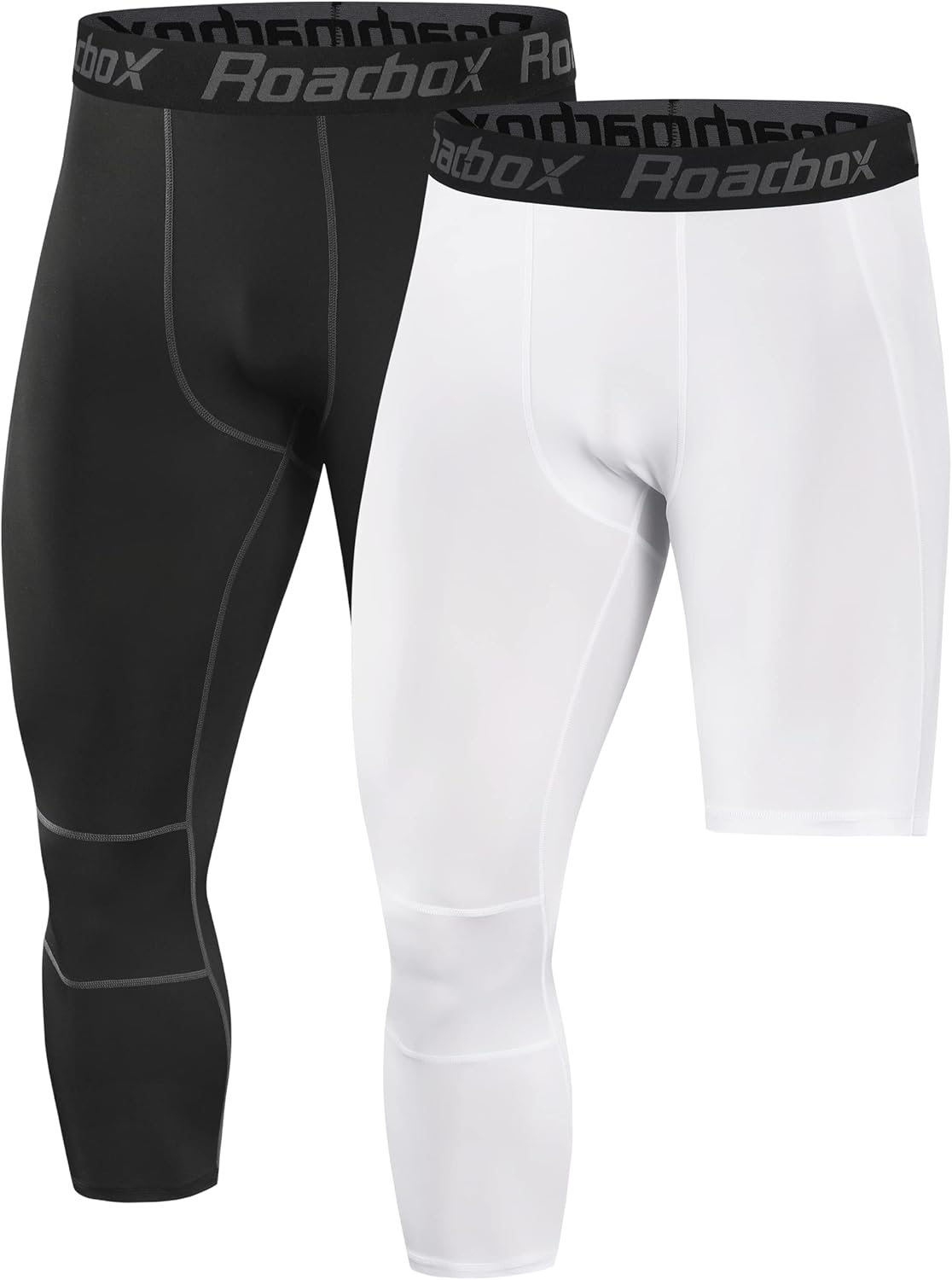 Roadbox Men's One Leg Compression Tights Pants, 3/4 Basketball Football Single Leg Leggings, Athletic Base Layer Underwear