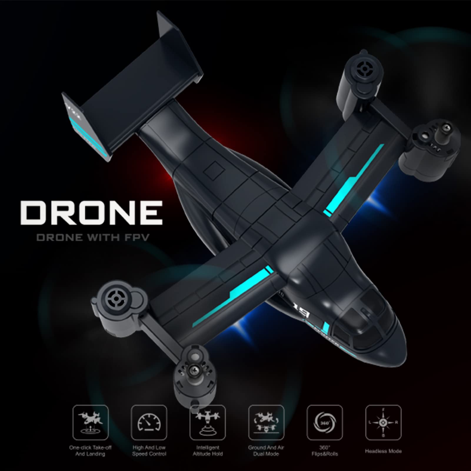 Dron RC z kamerą 720P tryb Landmodus Auto-Hover Headless Start Lądowanie 3D Flip 2 akumulator