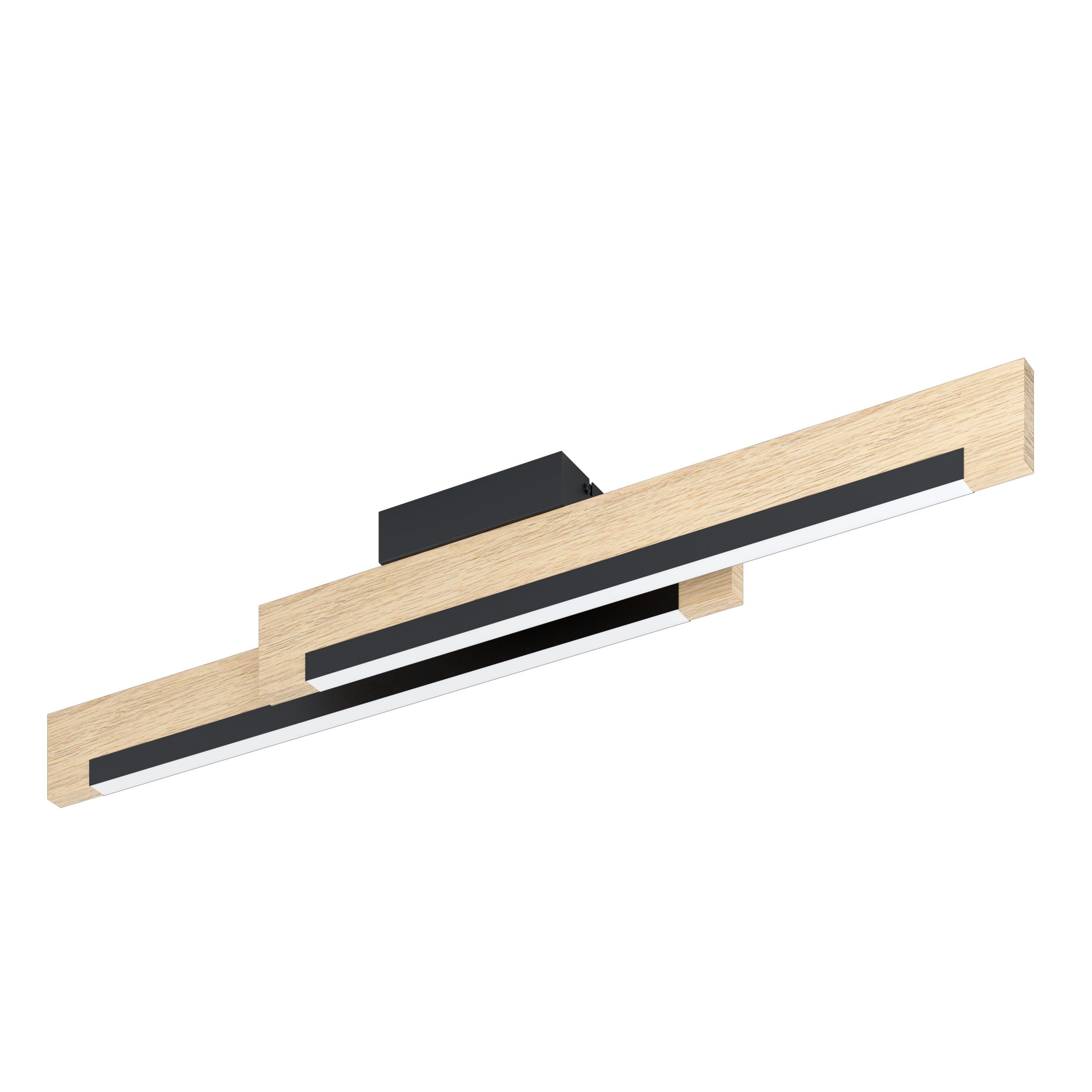 Eglo LED Ceiling Light Camacho, 2 Flame Ceiling lamp dimmable, Living Room lamp Modern, Kitchen lamp Made of Steel, Wood and Plastic, Hallway lamp Ceiling in Black, Natural, White