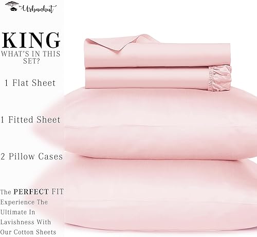 Miniatura 4 de Juego de sábanas Urbanhut de algodón egipcio, 4 piezas de 700 hilos, de lujo, con bolsillo profundo y tejido de satén, de calidad superior, Blush,