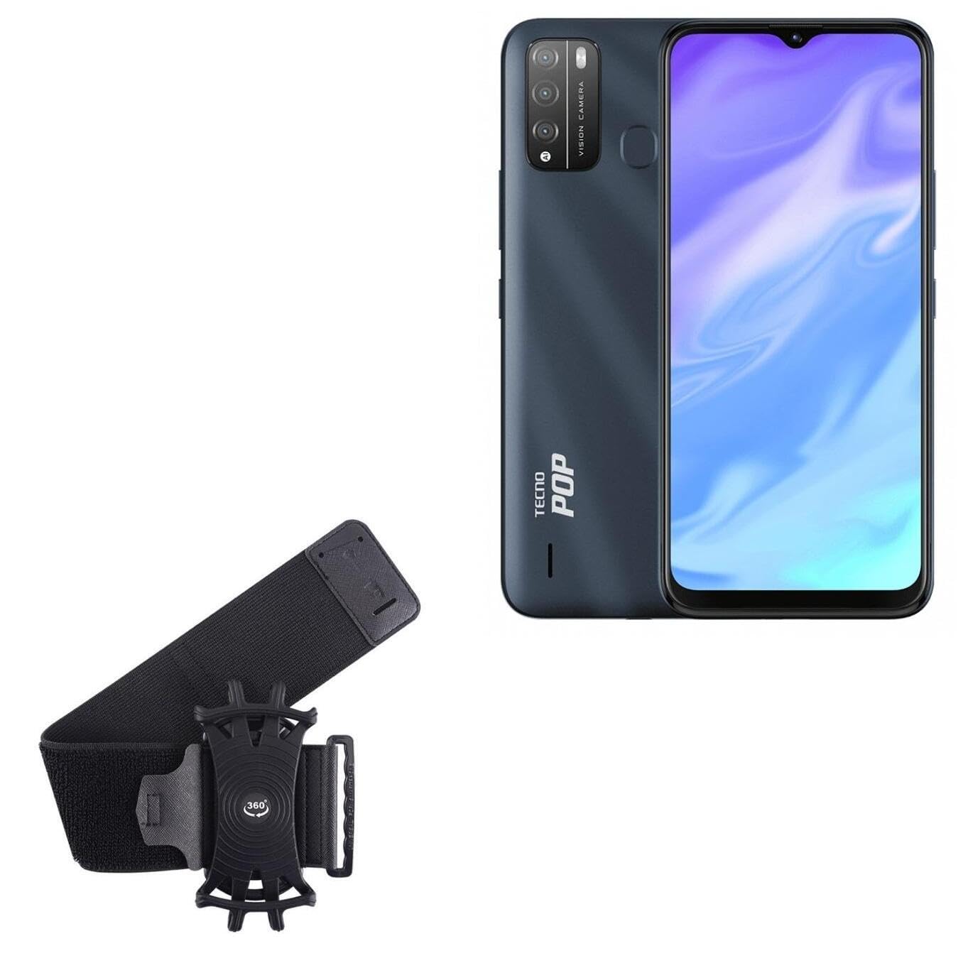 BoxWave Holster Compatible with Tecno Pop 5X - ActiveStretch Sport Armband, Adjustable Armband for Workout and Running - Jet Black