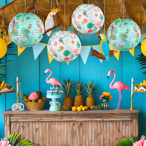 6Pack Hawaii Party Decorations Luau Paper Lanterns Tropical Parrot Honeycomb Decorations Paper Hanging Decorative Birds Summer Hangings Supplies Beach Party for Bars Festival Home Birthday Party