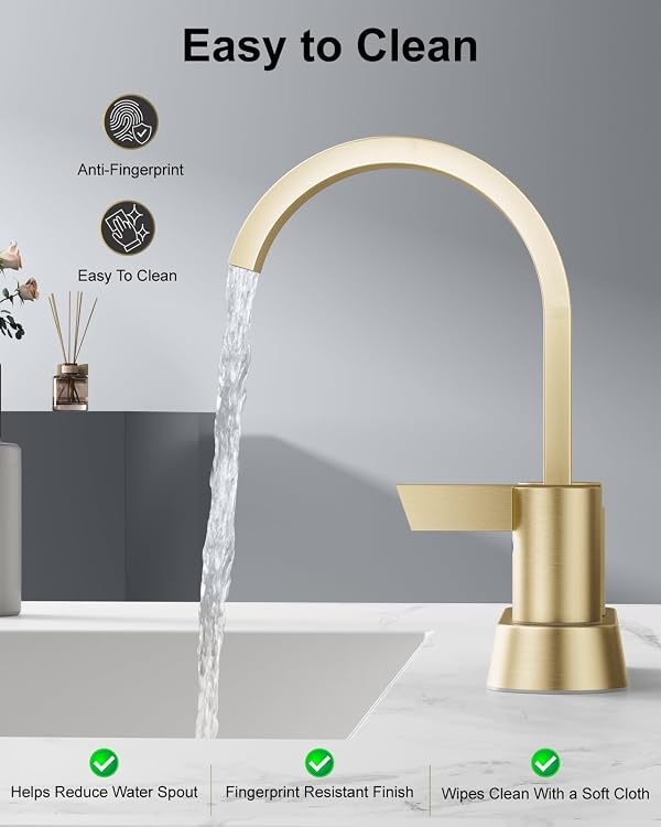 Aolemi Brushed Gold Bathroom Faucet,4 Inch Centerset 2-Handle Waterfall by Aolemi - Used condition - Image 4