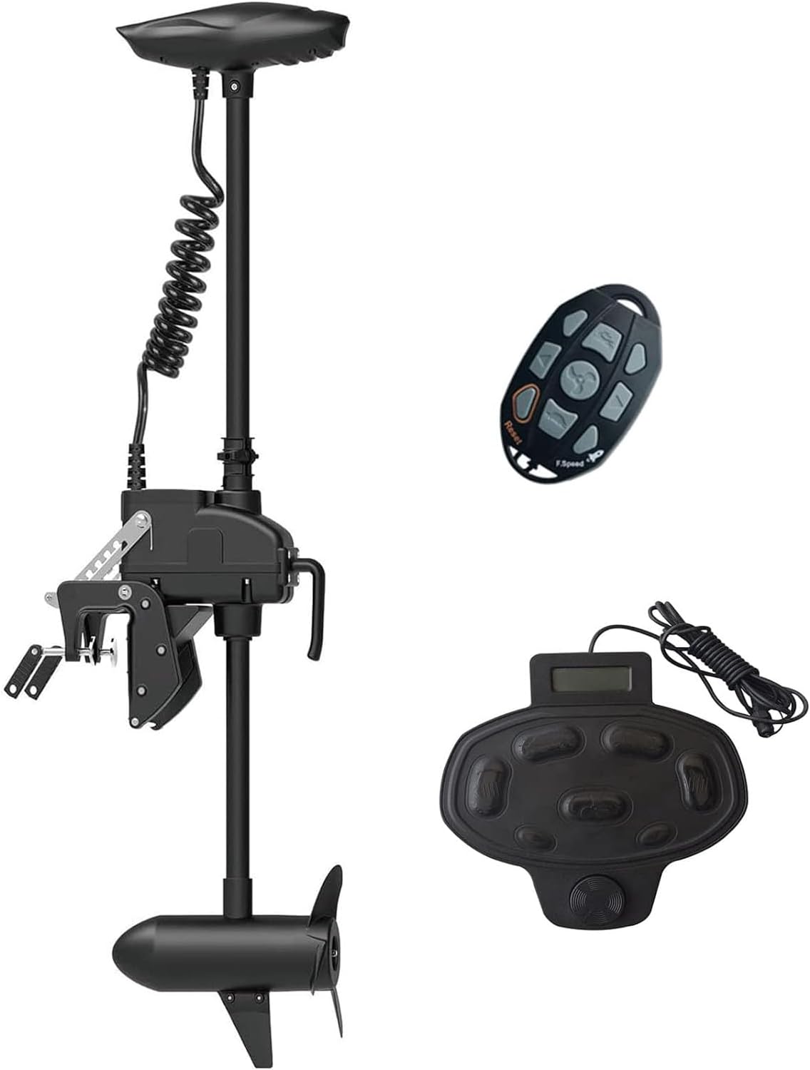 AQUOS Haswing 12V 55LBS 47inch Transom Trolling Motor with Remote Control and Wired Foot Control for Saltwater and Freshwater Fishing, Inflatable Boat, Kayak, Dinghy Small Boat Fishing