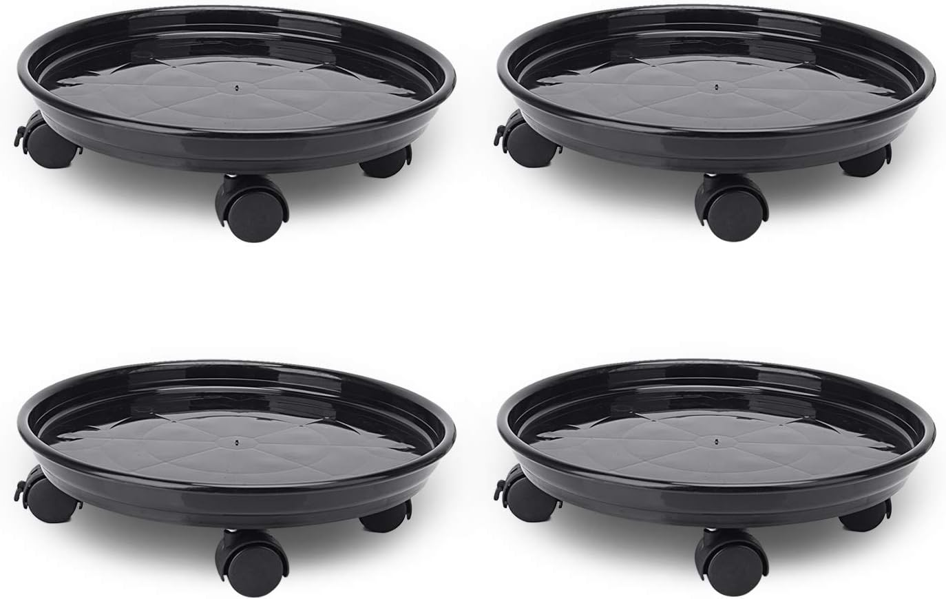 4 Pack 11.8" Black Plant Caddy with Easy Moving Caster Wheels Round Movable Planter Dolly Trolley Tray Pallet Outdoor Indoor Tree Flower Stand Planter