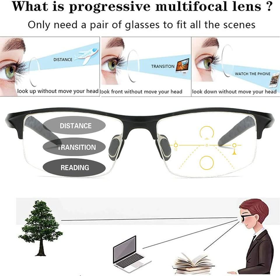 Miniatura 5 de Gafas de lectura multifocales progresivas fotocromáticas de aluminio para hombres