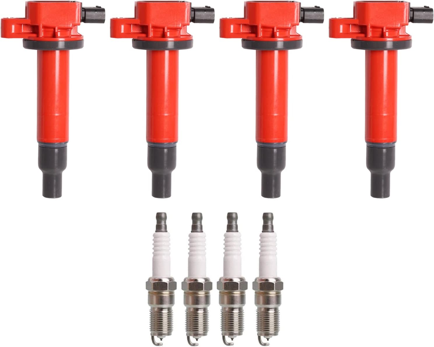 ENA Set of 4 Red Ignition Coil Pack UF316 with 4 Iridium Spark Plug 7090 1.5 L4 Compatible with Scion Toyota Echo Prius Yaris xA xB 2000-2018 1.5L Replacement for 9091902240 C1304 GN10312 673130