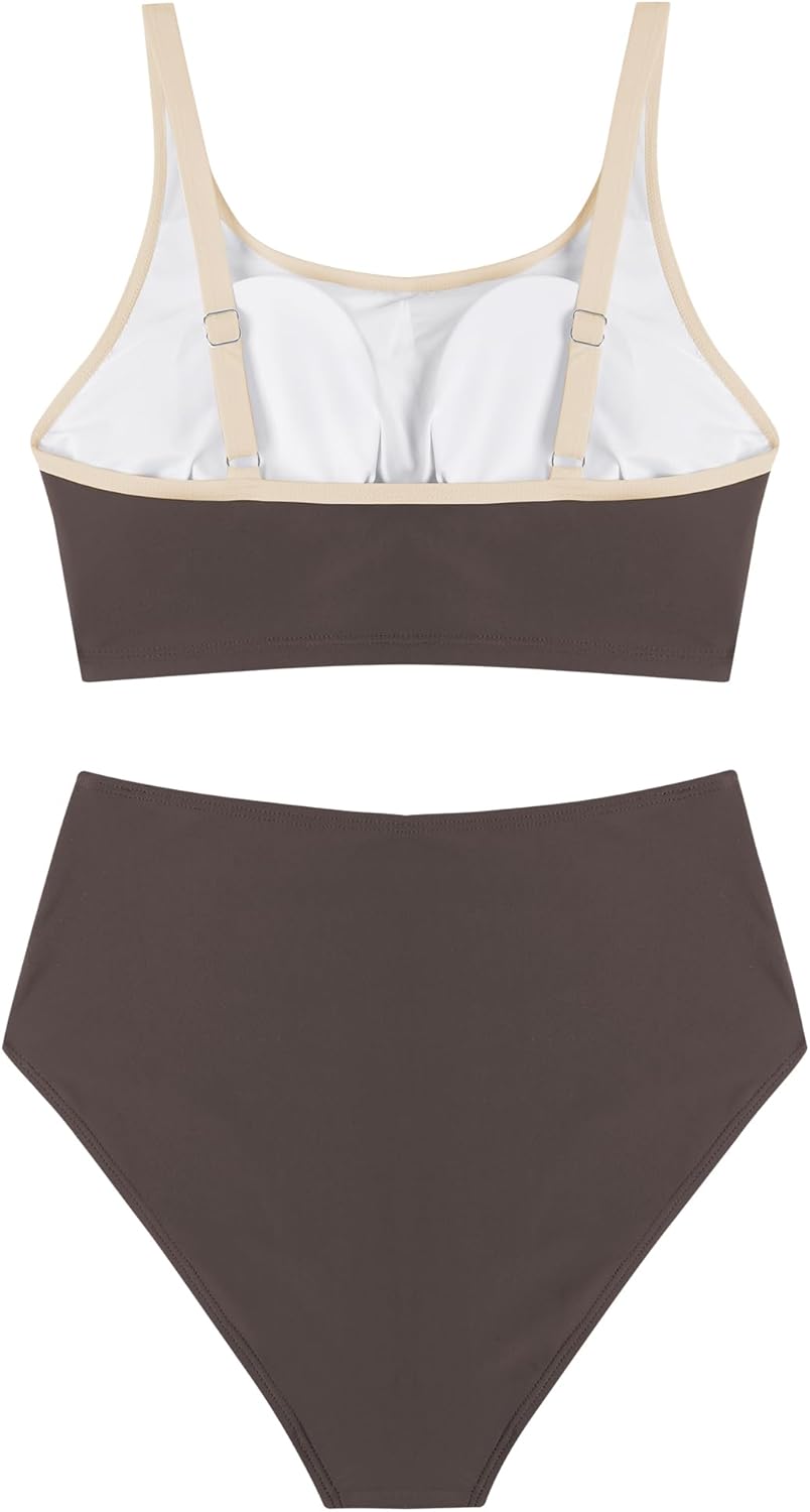 ZAFUL Womens High Waisted Bikini Sets Color Block Swimsuits Twist Front Push Up Bathing Suits - Image 7