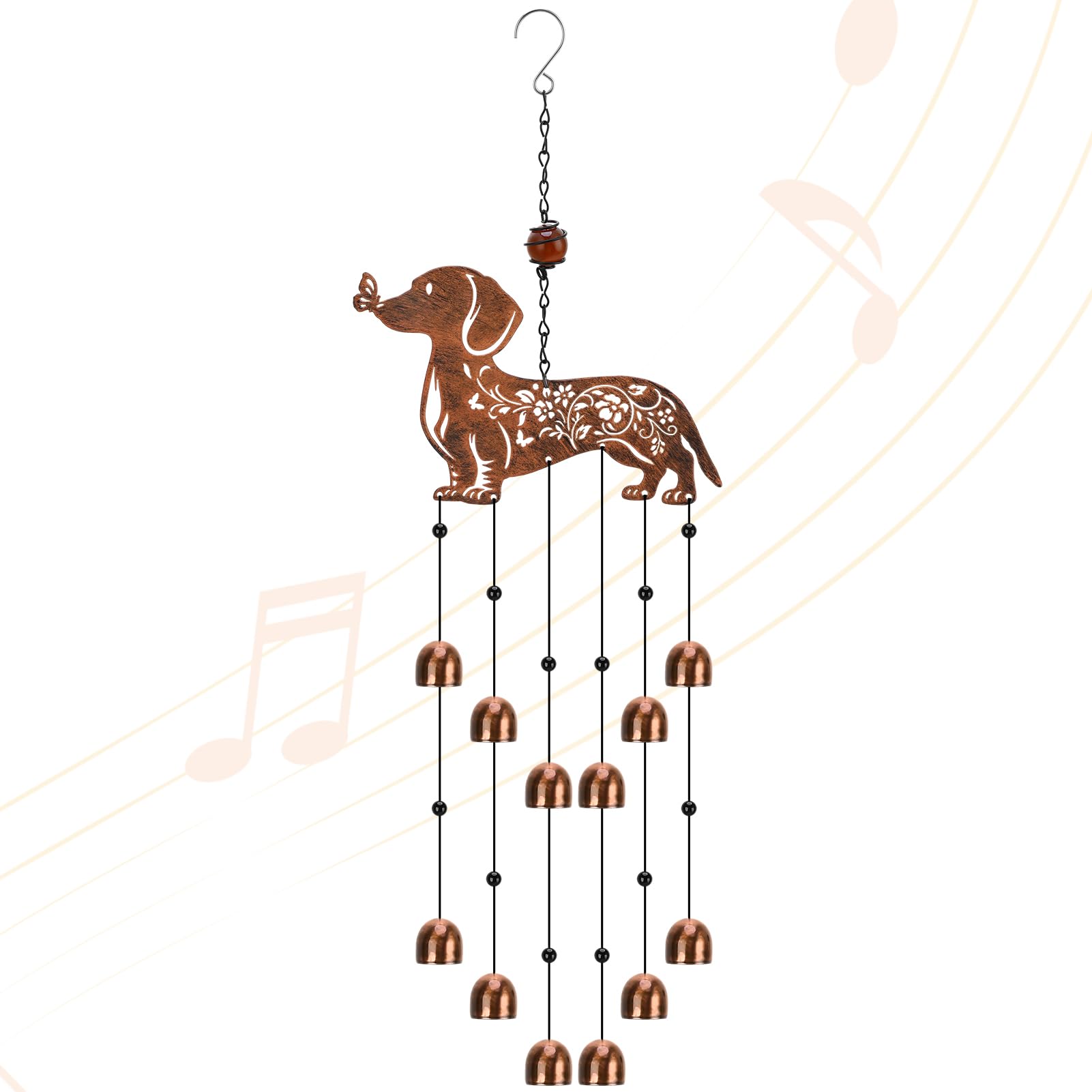 saerryor Dachshund Dog Metal Wind Chimes, Wind Chimes for Outdoor, Indoor, Birthday Festival Gifts, Garden Decor, for Women Men Memorial Gift, Bronze
