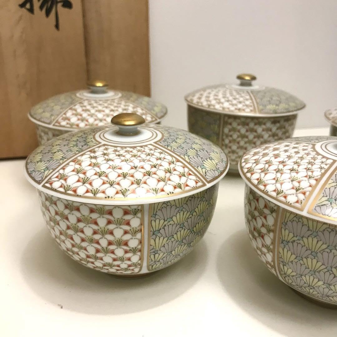 Amazon.co.jp: 深川製磁 汲出碗揃 梅菊地紋 茶器 5客 栞付 桐箱