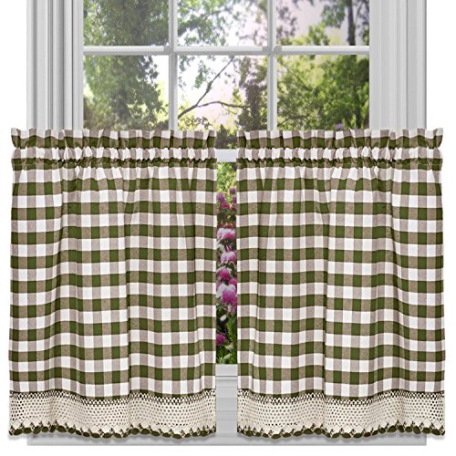 Image of Sweet Home Collection Kitchen Window Curtain Panel Treatment Decorative Buffalo Check Design, 36 inch, Sage