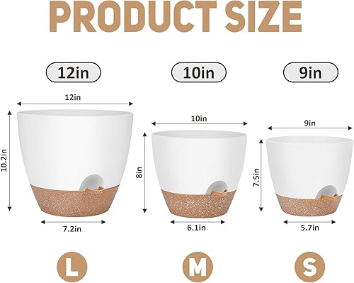 Miniatura 9 de Juego de macetas grandes de riego automático de 12 pulgadas, macetas con agujeros de drenaje y platillo de malla múltiple, adecuadas para plantas de