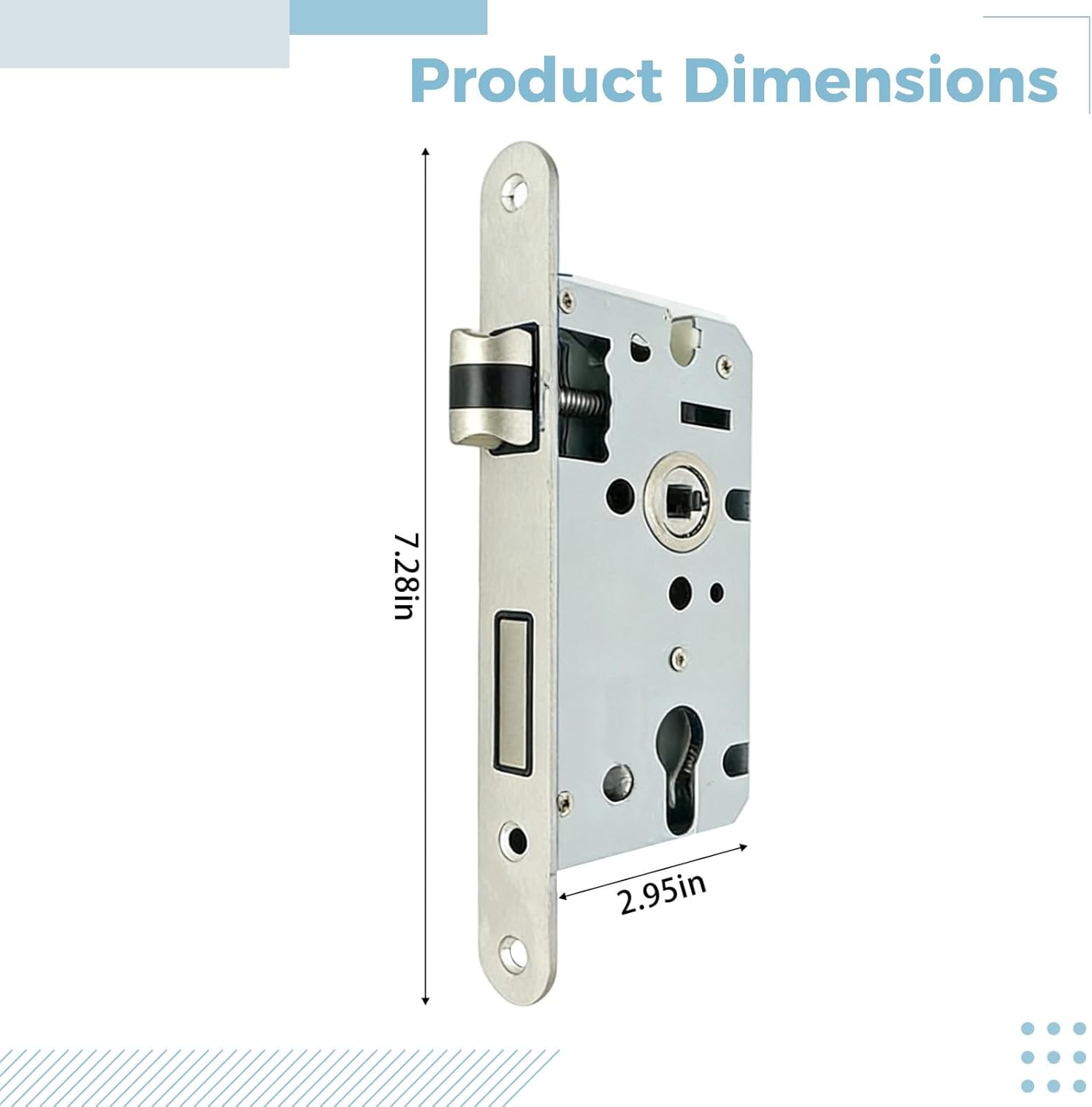 Heavy-Duty Mortise Lock Body, Double Latch For Interior Doors, Zinc Alloy, Mute Round Head