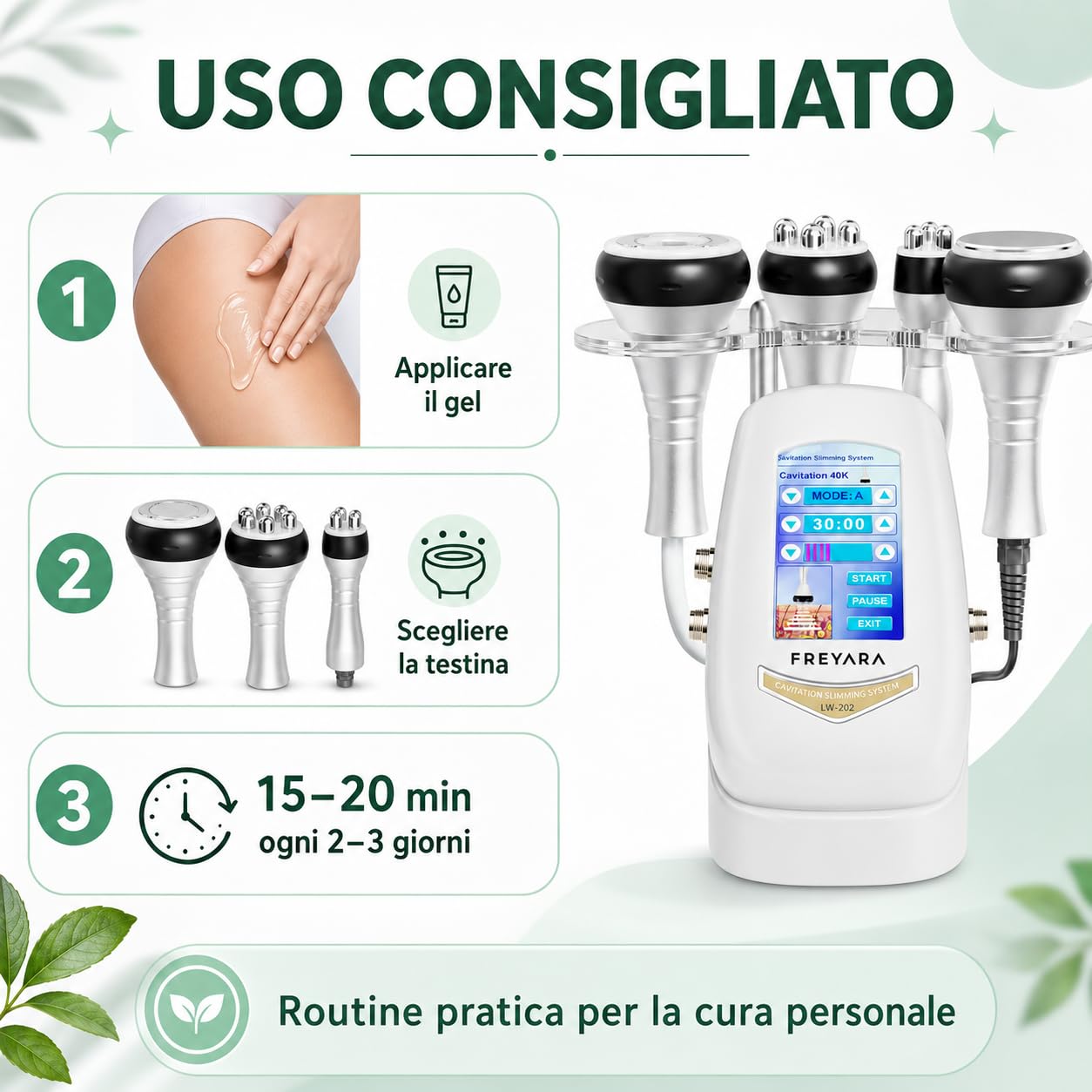 Freyara 4-in-1 40K Ultrasonic Radio Macchina Cavitazione Radiofrequenza Dispositivo Bellezza Corpo Viso Braccia Vita Pancia Gambe
