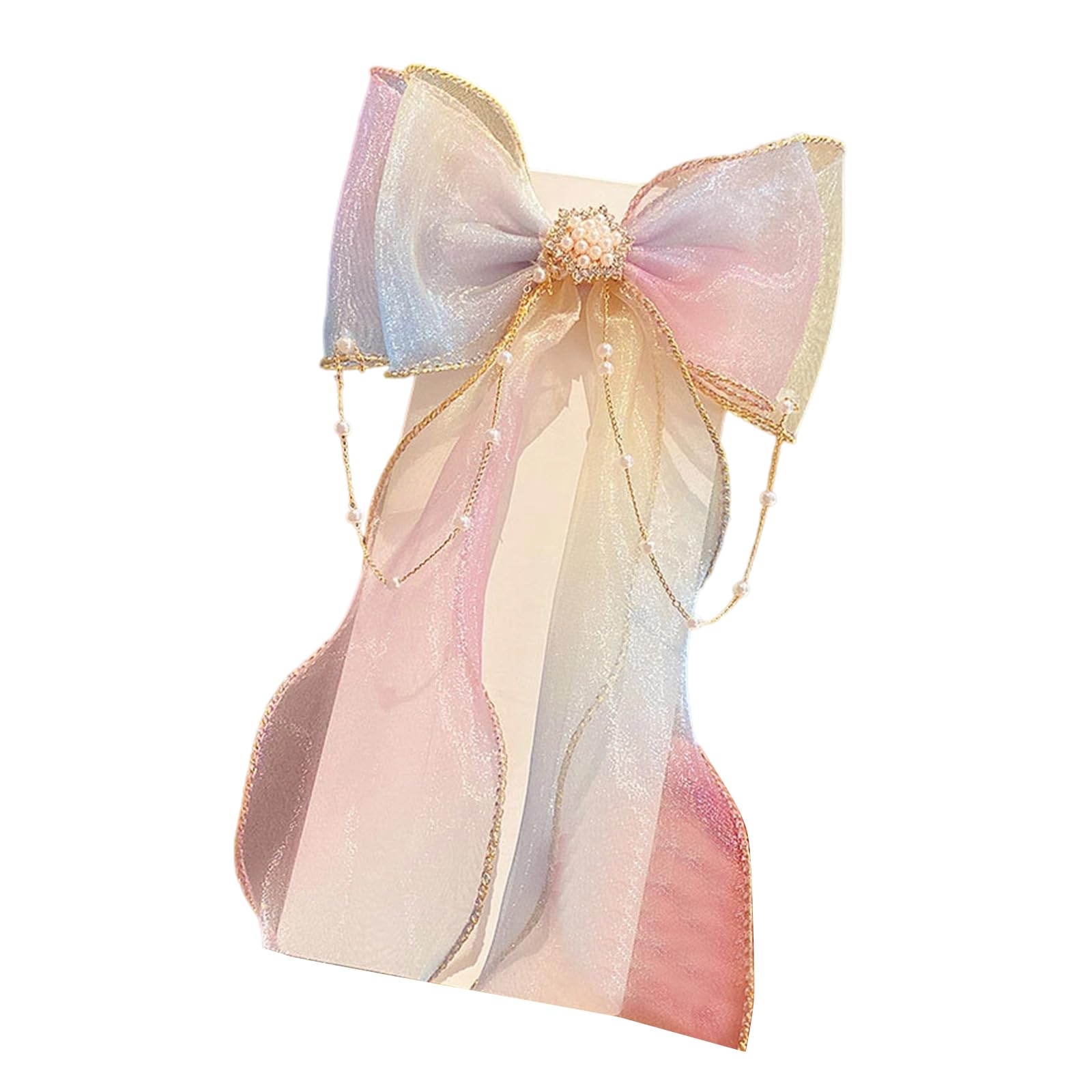 YUXITA Elegant Hair Clip Rainbow Barrette Sweet Fashionable Flat Clip Hairpin Ribbon Bow for Bunches