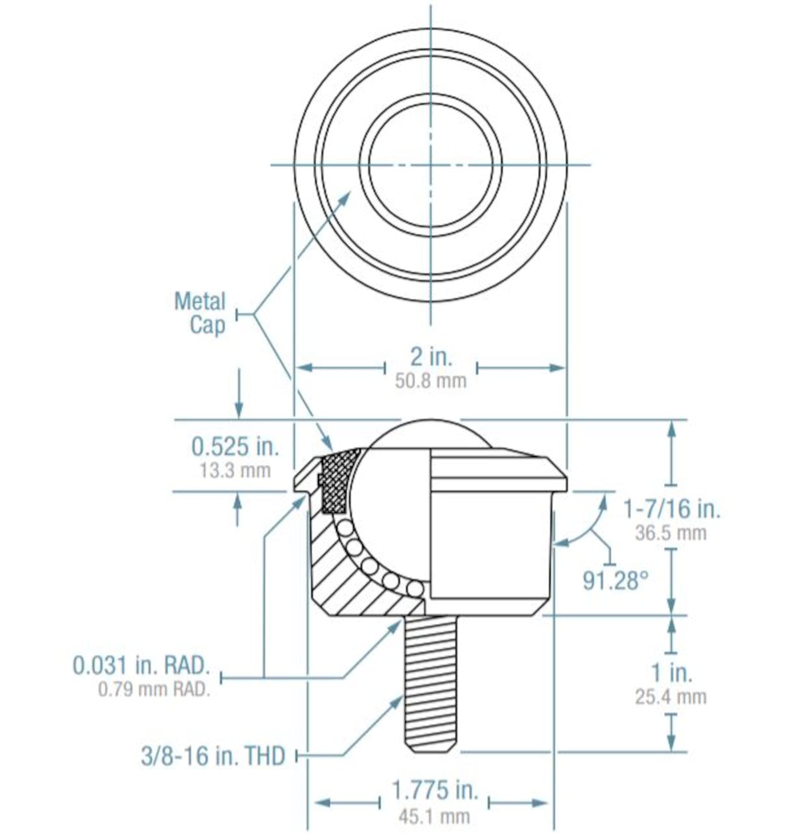 SHDBT-1-3/16CS Hudson Bearing, Stud-Mounted Heavy Duty Ball Transfer, Carbon Steel, 750 lbs Cap