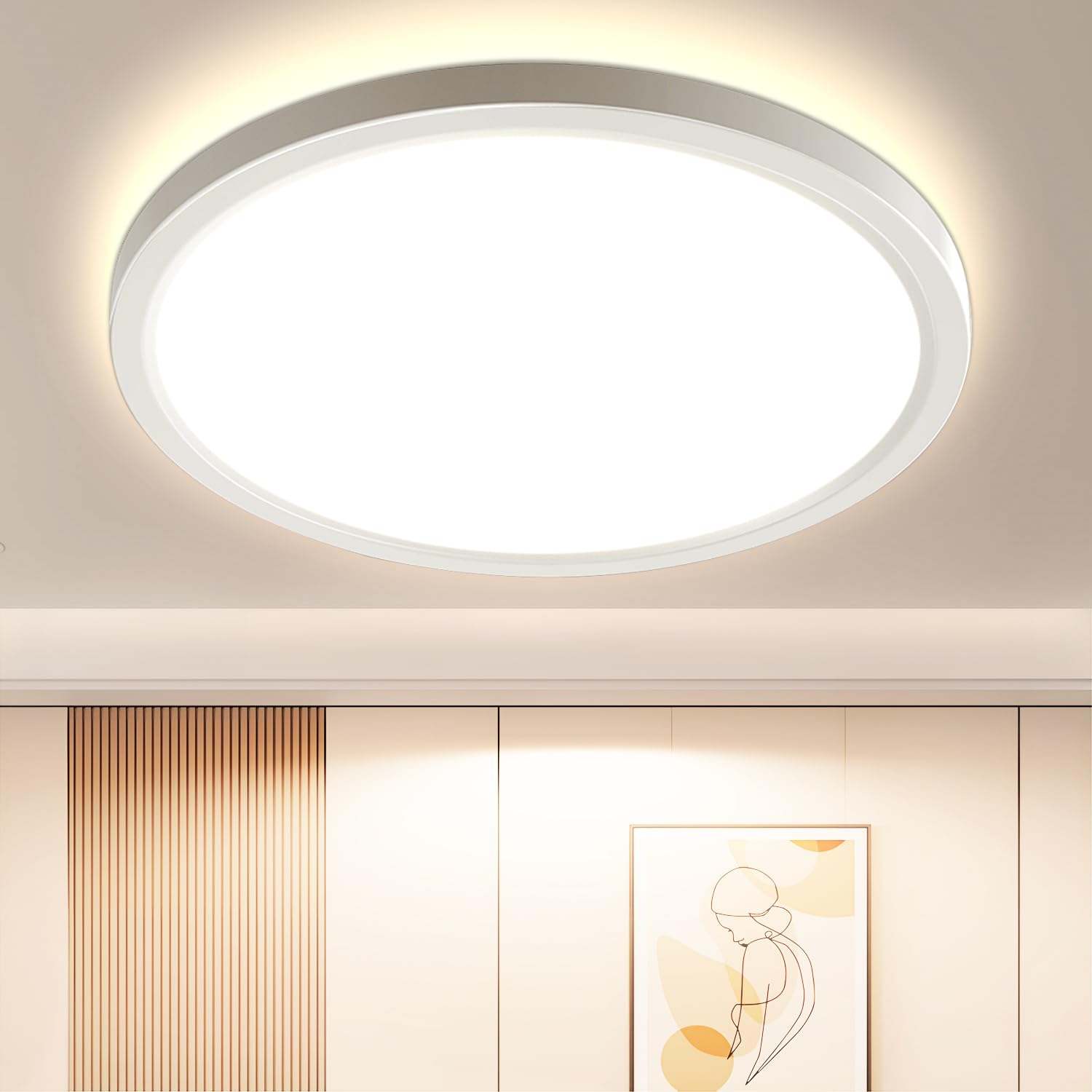 OTREN Plafoniera LED Soffitto, 4000K IP44 Plafoniera Bagno Rotonda, Lampadario LED Soffitto per Soggiorno Camera da Letto Cucina Balcone Corridoio, 21.8CM