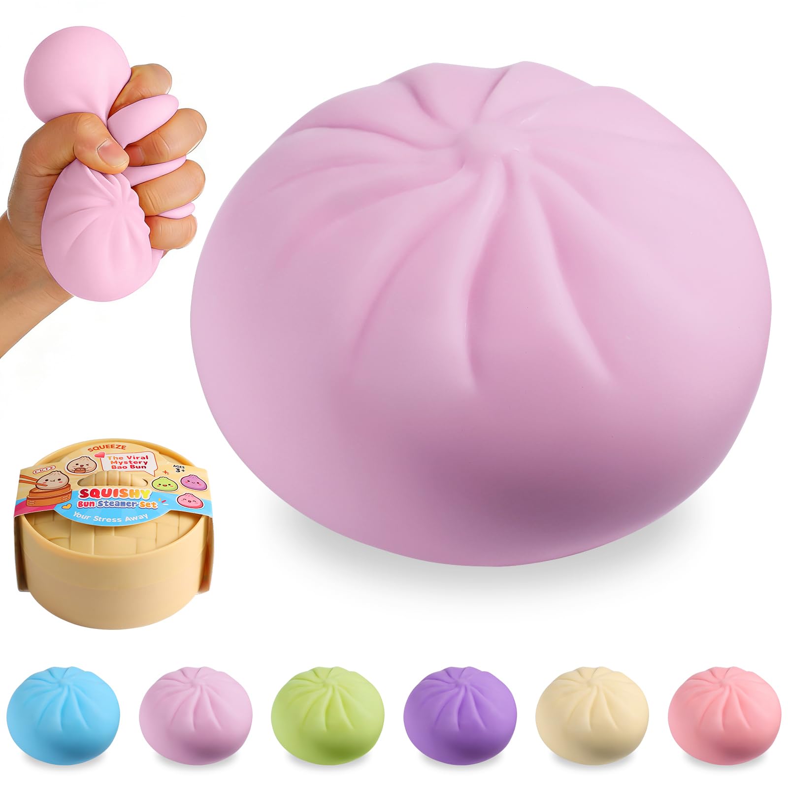 Dumpling Squishy Mystery Box, Viral Squishy Dumpling Toy, Bao Bun Squeeze Stress Relief Fidget Toys for Holiday & Birthday Gifts (Pink) — view 10