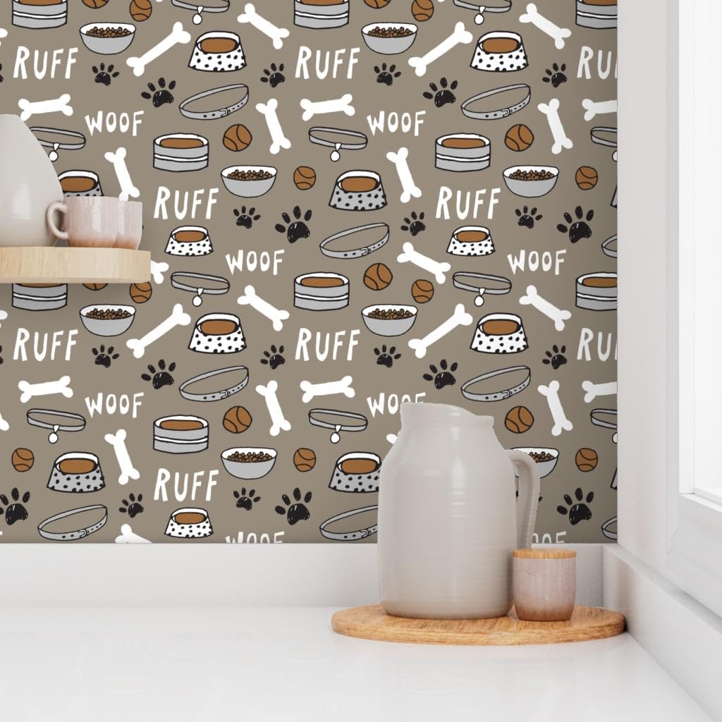 Spoonflower Peel & Stick Wallpaper 3ft x 2ft - Dog Bone Paw Print Cute Pet Illustration Pets Dogs Breeds Food Animal Custom Removable Wallpaper