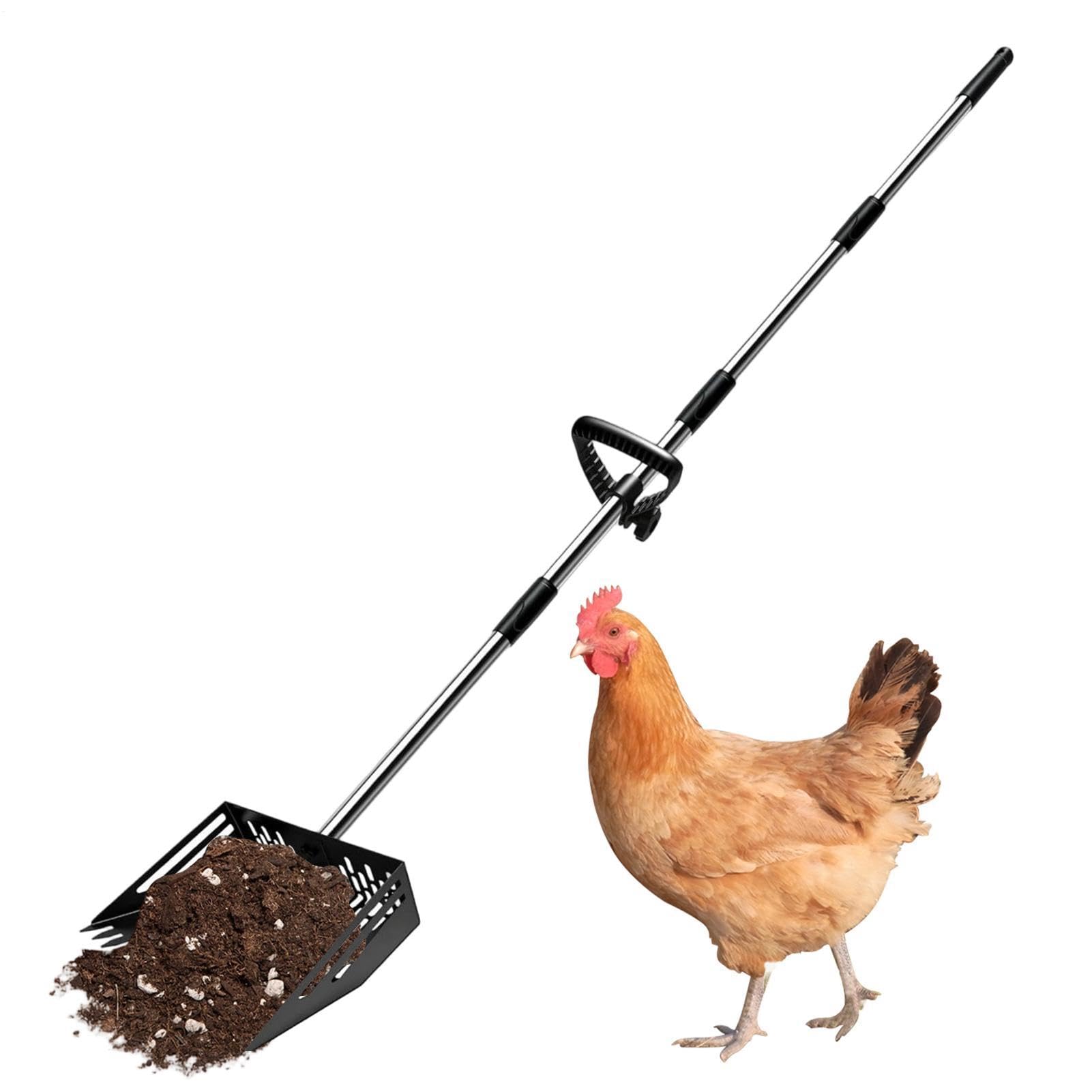 Pelle à déjections canines – Pelle de nettoyage en métal à long manche – Pelle à déjections canines – Pelle de tamisage – pour les déchets d'animaux de compagnie, le bétail, la litière, le