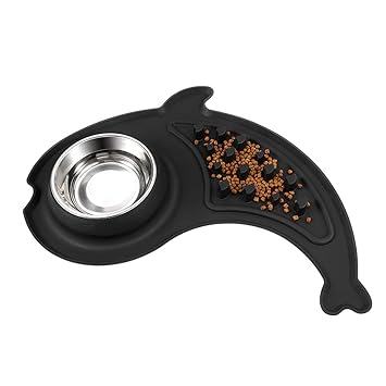 POPETPOP Slow Feeder Dog Bowl - Stainless Steel Pet Bowl with No-Slip Silicone Mat, Slow Feeding and Pet Water Bowl Set for Dogs Cats and Pets