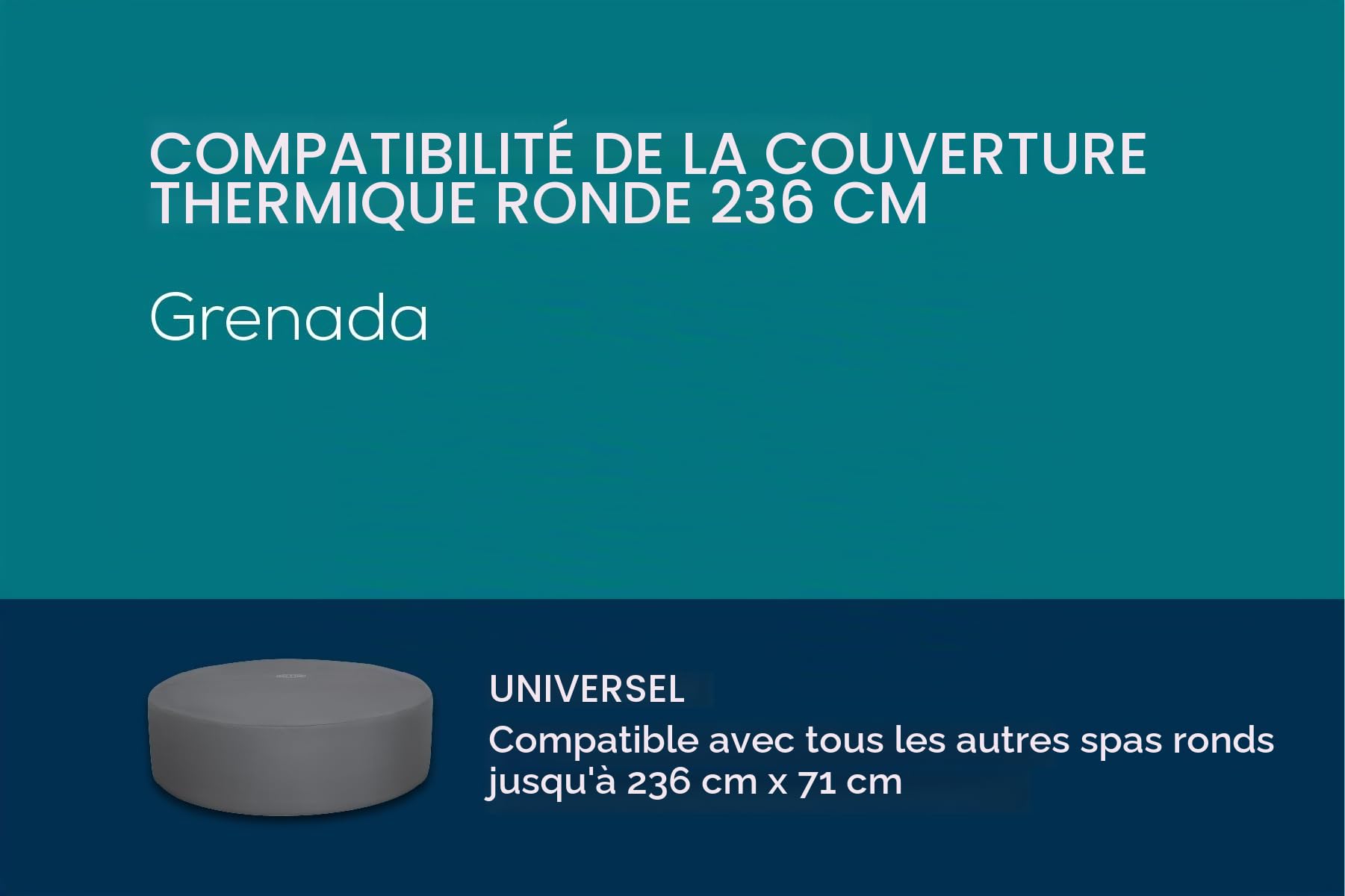 Couverture thermique pour spas ronds 2,36m x 71cm, compatible avec pompes intégrées et pompes externes, EnergySense™, waterproof, Gris foncé