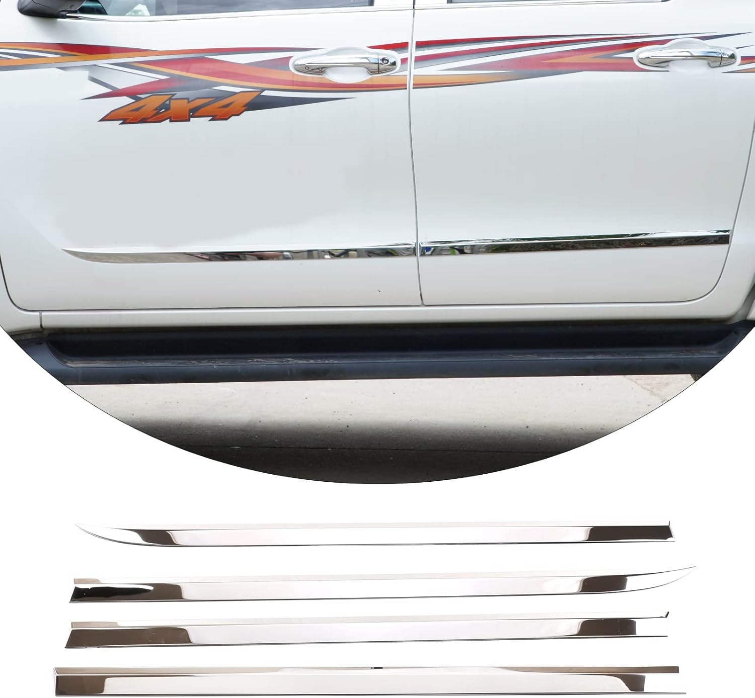4pcs Car Side Door Body Trim Strip Compatible with Toyota Hilux 2015 2016 2017 2018 2019 2020 Car Side Door Body Molding Cover Trim Accessories