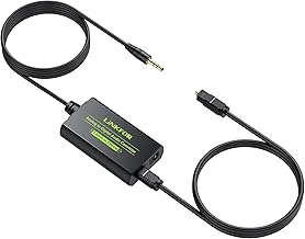 LiNKFOR Analog to Digital Audio Converter 3.5mm AUX to Digital Toslink SPDIF Optical Audio Converter with Optical Cable for HDTV Projector PC to Soundbar