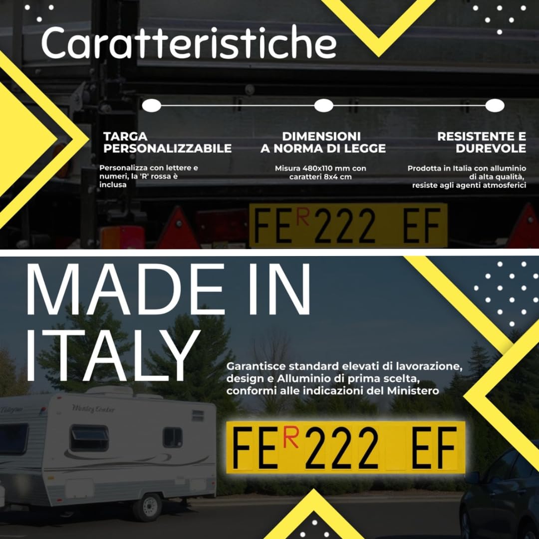 Targa Ripetitrice Alluminio Catarifrangente Made in Italy Portabici Carrelli Rimorchi Dimensioni Originali Caratteri Omologati R Rossa Inclusa