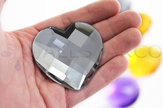 Allstarco 60mm Crystal Clear H102 Large Heart Acrylic Flat Back Rhinestones for Cosplay Costume Making, Props Embelishments Plastic Gems Decor Jewels - 2 Pieces