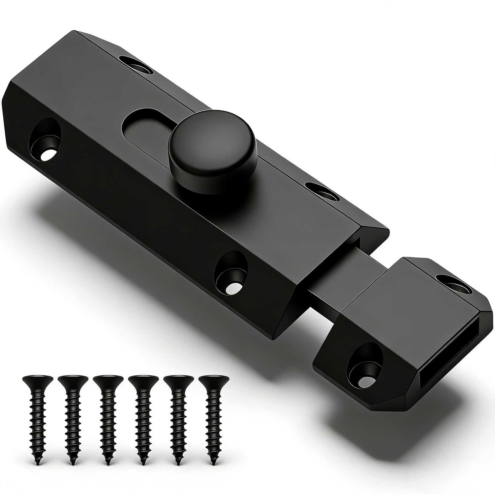 Small Door Bolt 3 Inch, Black Slide Door Lock Latch for Internal & Light External Doors, Bedroom, Kitchen, Bathroom, Garden Gate, Cellar, Rust-Resistant, Easy DIY Installation, Security, with 6 Screws